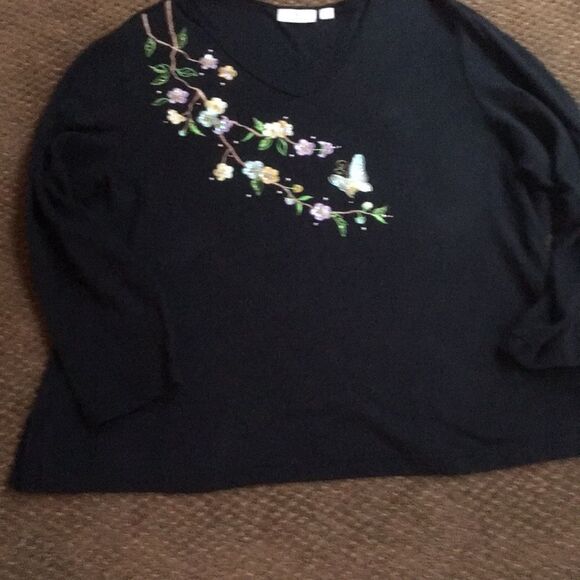 Quacker Factory black 3/4 length sleeve v-neck sweater. Size 2X - Picture 1 of 5